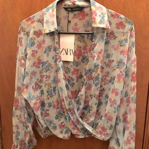 NWT ZARA sheer floral print top